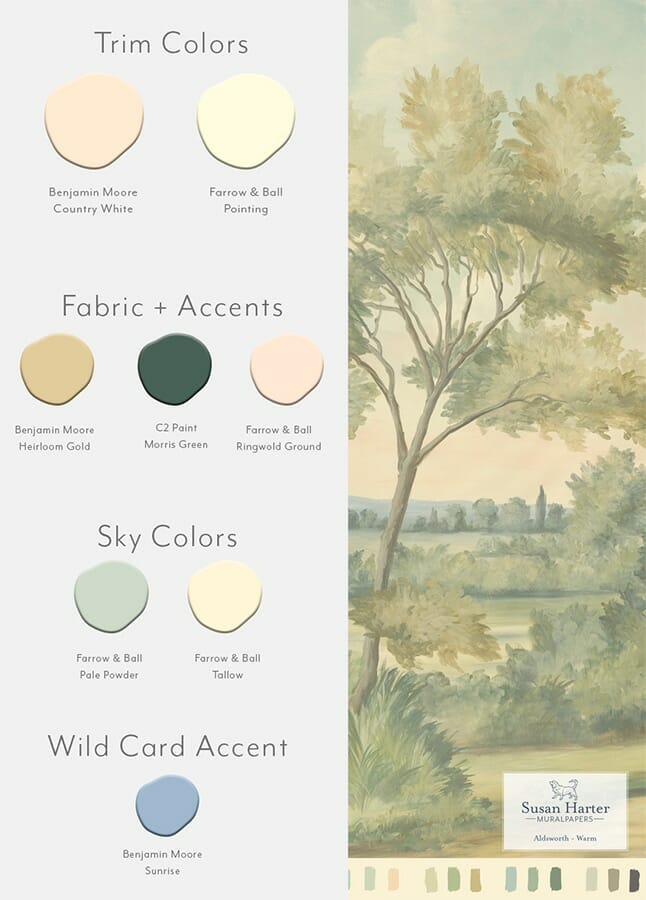 Paint color suggestions with Aldsworth Warm scenic landscape mural