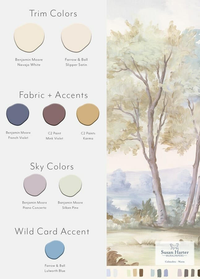 Paint color suggestions with Calmsden Warm scenic landscape mural