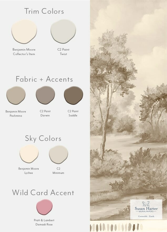 Paint color suggestions with Cotswolds Earth scenic landscape mural