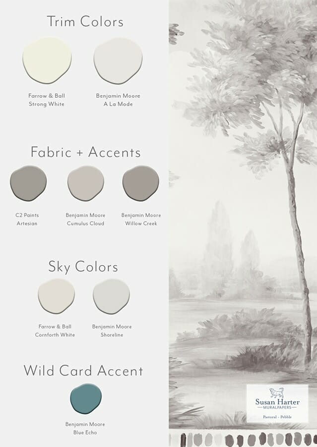 Paint color suggestions with Pastoral Pebble scenic landscape mural