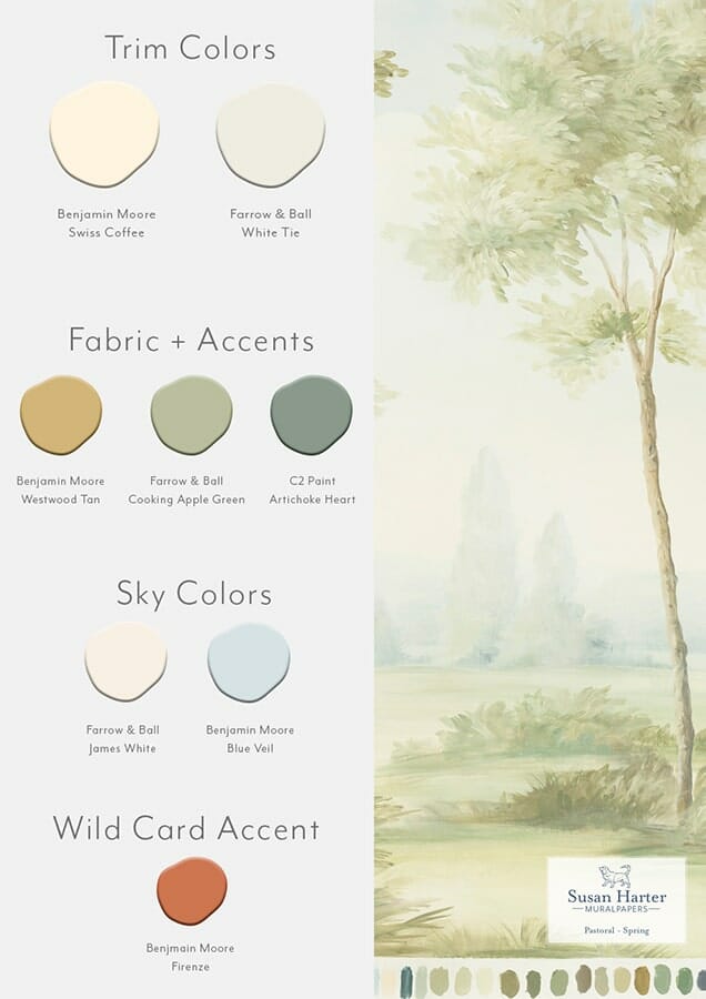 Paint color suggestions with Pastoral Spring scenic landscape mural
