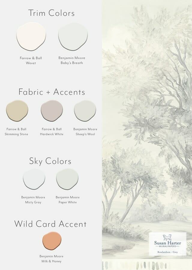 Paint color suggestions with Rowlandson Grey scenic landscape mural