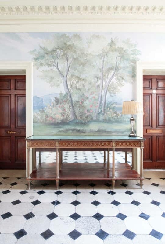 Hedsor House foyer with scenic mural wallpaper