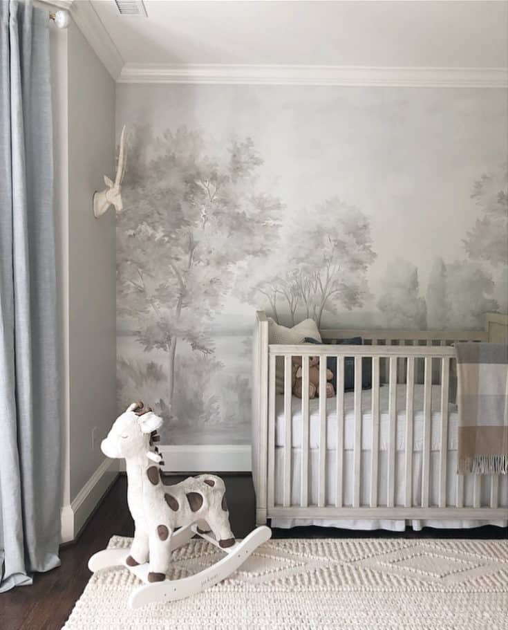 Nursery with Barringtons Grisaille mural wallpaper