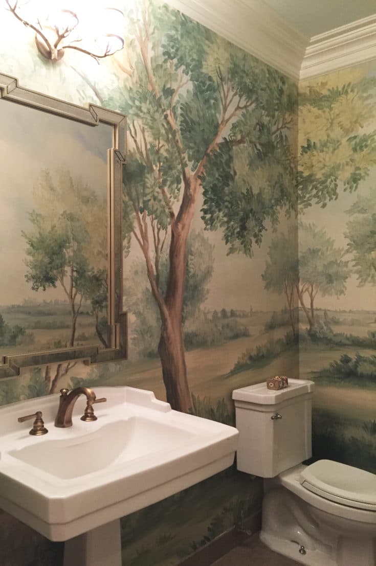 Bathroom with Cotswolds Sky mural wallpaper