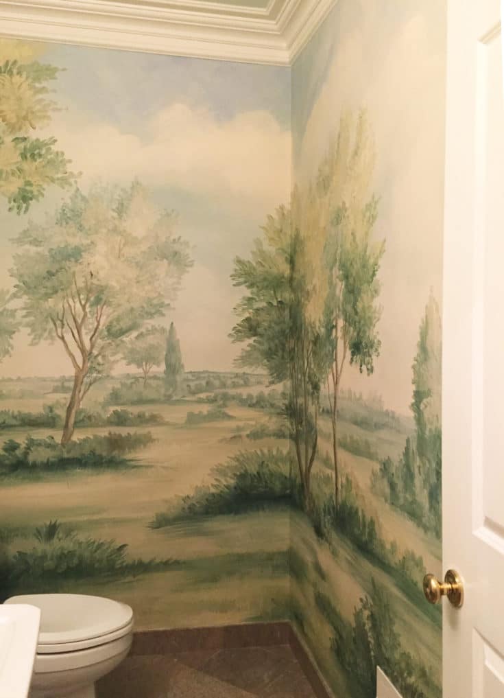 Bathroom with Cotswolds Sky mural wallpaper