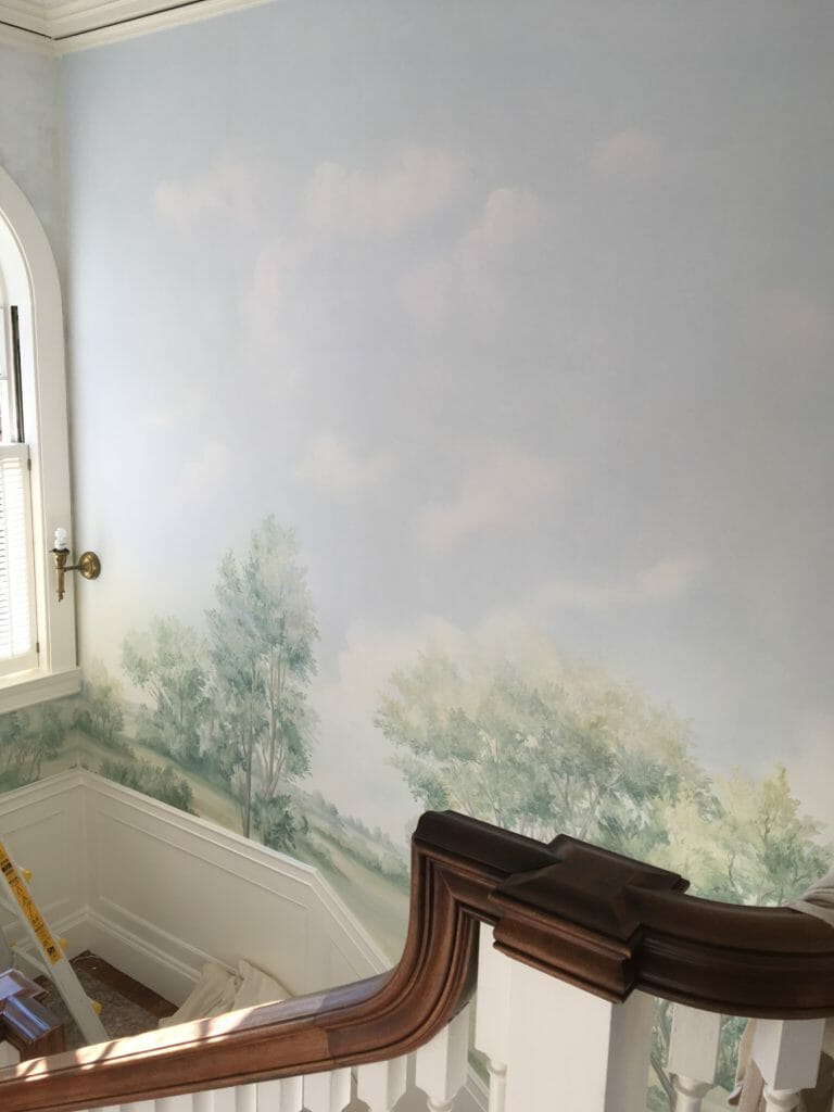 Stairwell with Cotswolds Mist mural wallpaper