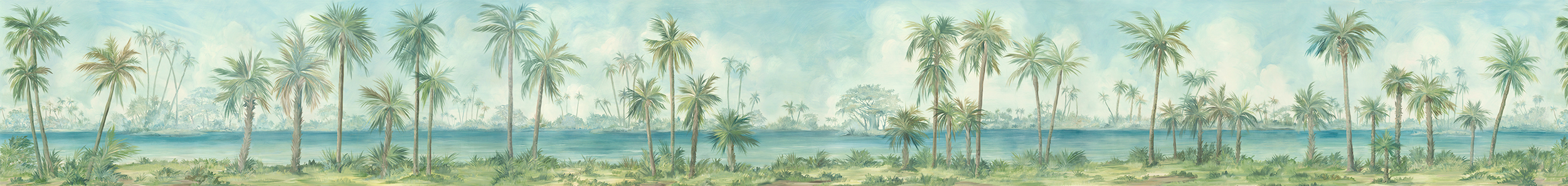 Hand painted tropical scenic mural of Palm Beach with palm trees