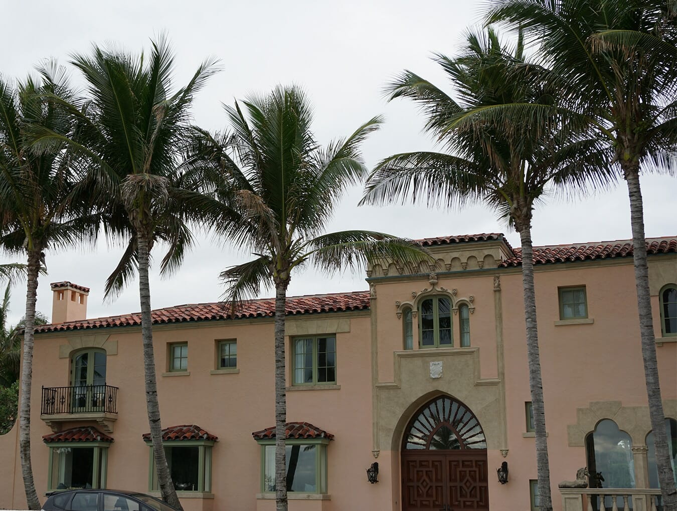 Palm Trees and Stucco Mansion in Palm Beach
