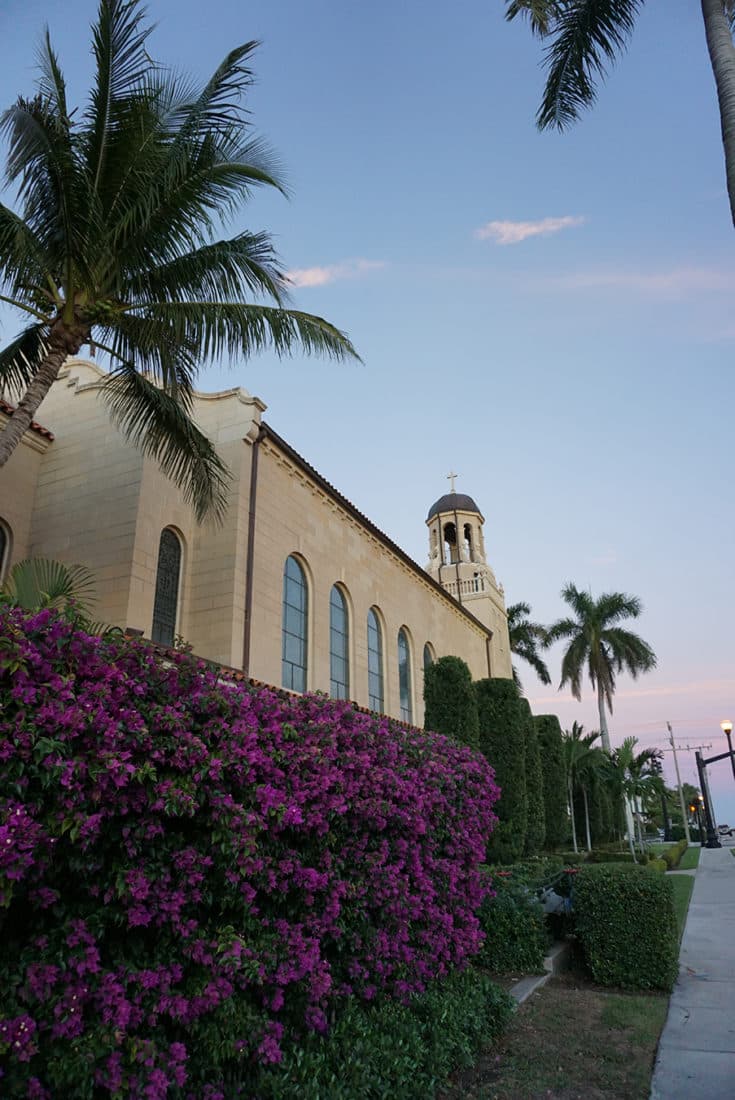 Palm Beach Dusk with beautiful building and palm trees
