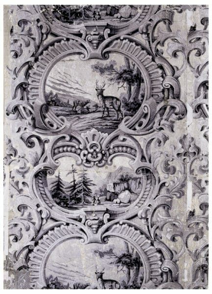 Sidewall design with ornamental figures and natural scenes